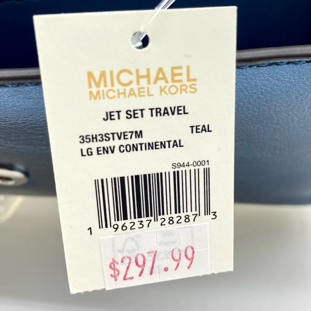 Michael Kors Jet Set Travel Envelope LG Continental Wallet Metallic Teal